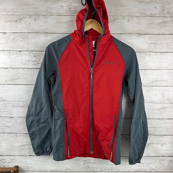 Columbia Youth Lightweight‎ Hooded Windbreaker Jacket Large 14-16 Red Gray - Picture 1 of 14